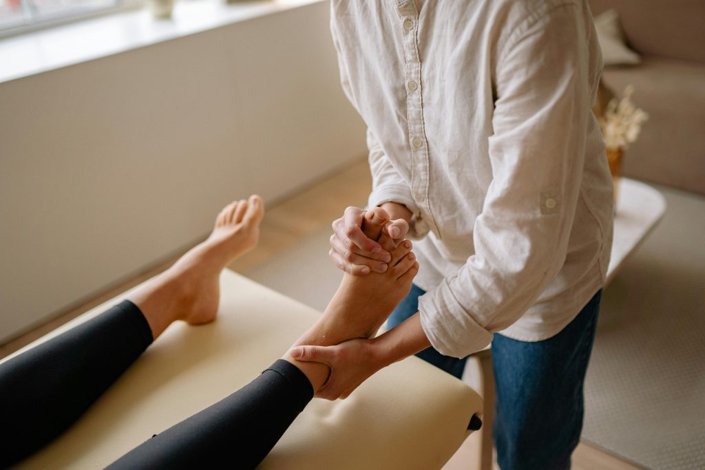A woman undergoing physiotherapy.